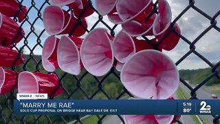 What's your answer, Rae? Proposal in Red Solo Cups spotted on bridge over Rte 50