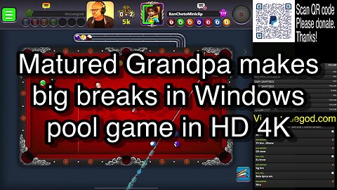 Matured Grandpa makes big breaks in Windows pool game in HD 4K 🎱🎱🎱 8 Ball Pool 🎱🎱🎱