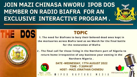 THE DOS : Join Mazi Chinasa & IPOB DOS Members On an Exclusive Interactive Program | Aug 17, 2022