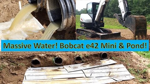 Adding 4th culvert pipe for emergency spillway in the pond dam! Part 2 of 2, Bobcat e42 r2 series.