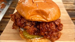 Double fried hot honey chicken sandwiches