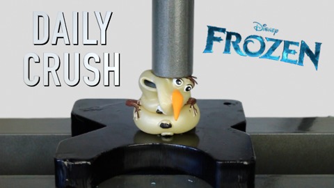 Olaf toy gets crushed by hydraulic press
