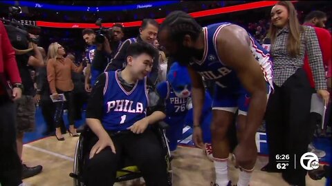 James Harden visits with, gifts shoes to Michigan State shooting victim