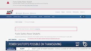 Power shutoffs possible on Thanksgiving