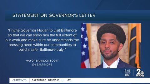 Mayor Brandon Scott invites Gov Hogan to Baltimore after Hogan calls out Scott's crime plan