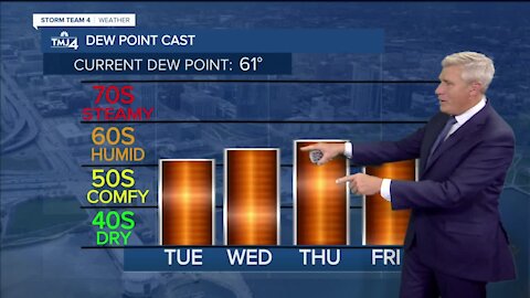 Tuesday is damp and cloudy with highs in the 60s