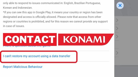 Can't Restore Account Using Konami ID & Google Play | How To Contact Konami