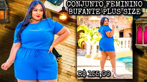 🛑 CONJUNTO FEMININO BLUSA E SHORT PLUS SIZE COM MANGA BUFANTE