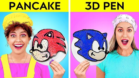 PANCAKE ART CHALLENGE || Awesome 3D PEN Crafts VS Pancakes - Who Draws it Better by 123GO! CHALLENGE