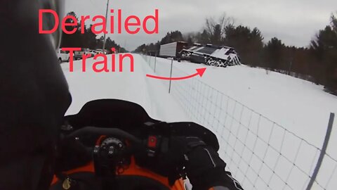 Snowmobile Trail Riding (Gaylord Michigan) Part 13 (DERAILED TRAIN!!!)