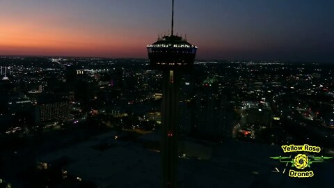 Drone View of Downtown San Antonio Landmarks At Sunset Before the Eclipse on May 15th 2022