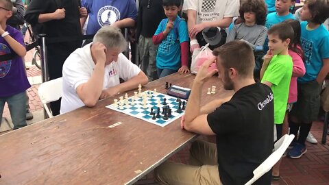 GM Max Dlugy (2513) vs IM John Bartholomew (USCF 2448), Chess in Central Park, Part 1