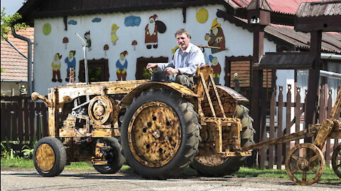 Man Builds Tractor From Pine Wood