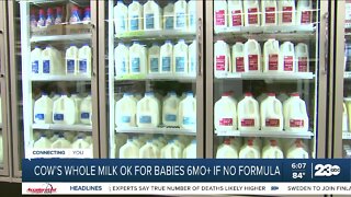 Cow's whole milk OK for babies 6 months if no formula is available