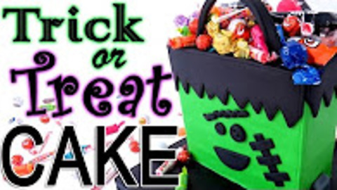 Halloween Frankenstein trick-or-treat bag cake