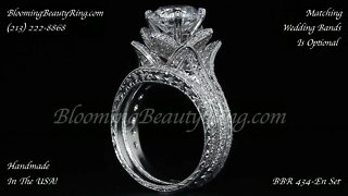 BBR 434-En Set - The Large Handmade Blooming Beauty Engagement Ring Hand Engraved