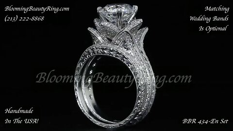 BBR 434-En Set - The Large Handmade Blooming Beauty Engagement Ring Hand Engraved