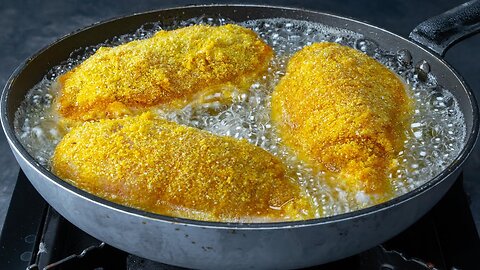 With corn flour! Try to cook chicken breast like this and you will not regret it