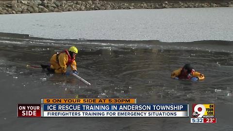 Fire department practices ice rescues