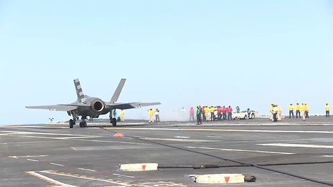 F-35C fighter jet makes first aircraft carrier landing