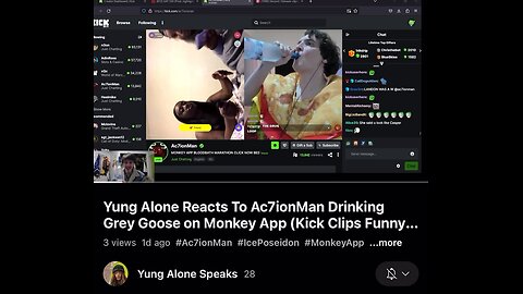 Yung Alone Pours Up Grey Goose While Watching Ac7ionMan Live On Kick Stream