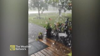 Tremendous downpour of rain descends on front yard