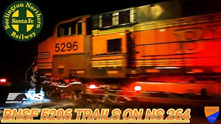 BNSF 5296 TRAILS ON NS 264 THROUGH THE COLD NIGHT