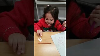 Cutie baby girl knows how to draw- cute scribbling