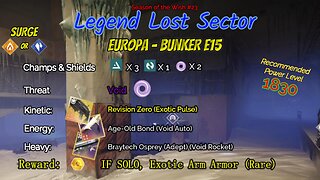 Destiny 2 Legend Lost Sector: Europa - Bunker E15 on my Solar Titan 12-24-23