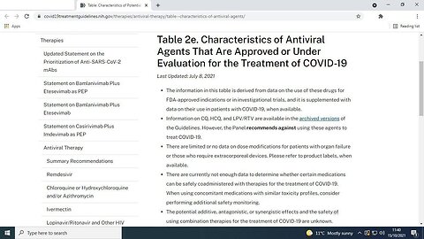 NIH antivirals approved or under evaluation to treat Covid-19 Table 2e - Accessed 15 Oct 2021