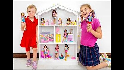 Five Kids | Maria plays with Barbie Toys from Barbie Skipper and Big Babysitting Adventure