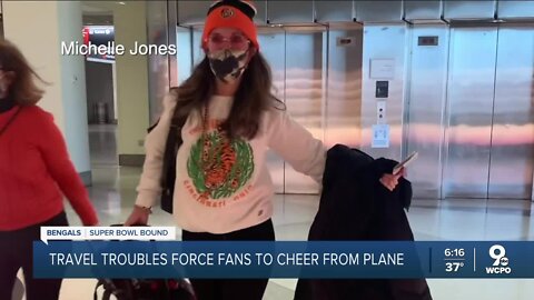 Bengals, Chiefs fans forced to cheer from plane after travel troubles