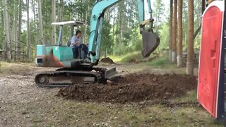 Yanmar Excavator Installing the Septic Tank at the Cabin
