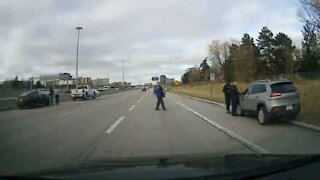 Reckless pedestrian nearly run over on highway