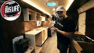 Installing Upper and Lower Kitchen Cabinets in our Bus Conversion!