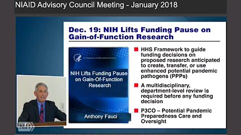 2018 JAN 29 SNAP, Fauci (NIH Lifts Funding Pause on Gain-Of-Function Research) at NIAID meeting