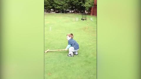 Funny Tot Boy Cries To Play Croquet