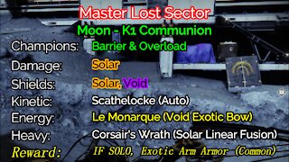 Destiny 2 Master Lost Sector: The Moon - K1 Communion 11-26-21