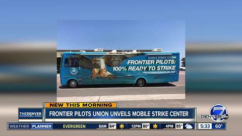 Frontier pilots union unveils mobile strike center