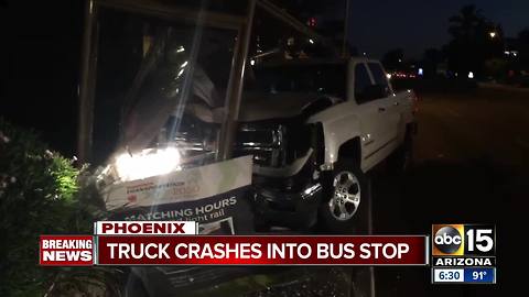 Truck crashes into bus stop in Phoenix