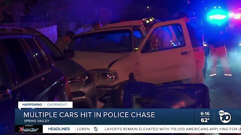 Truck hits multiple vehicles, leads chase