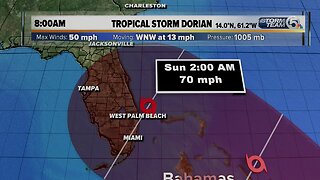 8 a.m. Tuesday tropical update: Dorian's winds remain at 50 mph