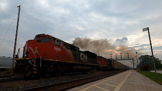 CN 274 Eastbound Autorack Train In Sarnia With CN 3883 & CN 2938 Locomotives