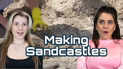 Making a sandcastle with my friend in bikini