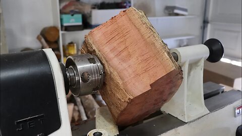 Wood Turning a Red Log into a Bowl