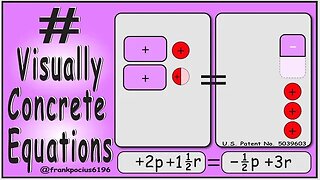 VISUAL EQUATION _ +2p +1 1/2 r = -1/2 p +3r _ SOLVING BASIC EQUATIONS _ SOLVING BASIC WORD PROBLEMS