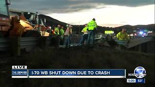 WB I-70 closed at 6th Avenue due to fuel spill from overturned dump truck