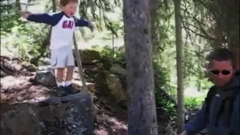 Adorable Boy Jumps Too Soon And Falls