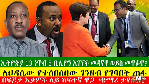 ኢትዮጵያ 13 ነጥብ 5 ቢሊዮን አገኘች፣ መዳኛዋ ወይስ መጥፊዋ? ለህዳሴው የተሰበሰበው ገንዘብ የገባበት ጠፋ፣ በፍጆታ እቃዎች ላይ ከፍተኛ ዋጋ ጭማሪ ታየ