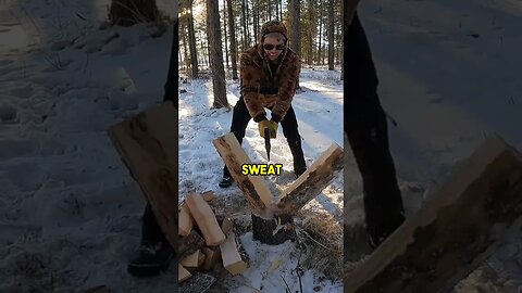 Splitting wood with an axe for our wood burning stove #splittingwood #woodburningstove #woodstove